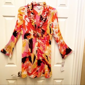 Allison Taylor sheer ruffled collar tunic blouse